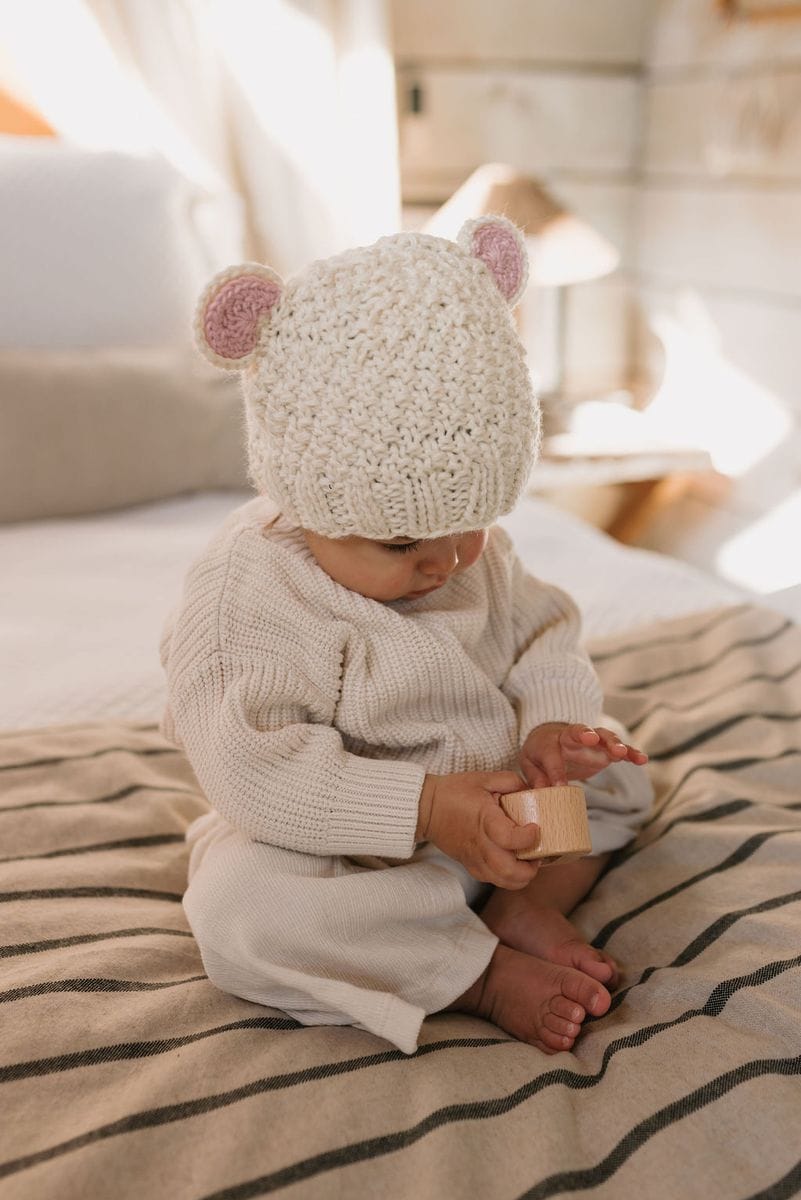 Acorn Kids Accessories Hats Bear Beanie - Cream