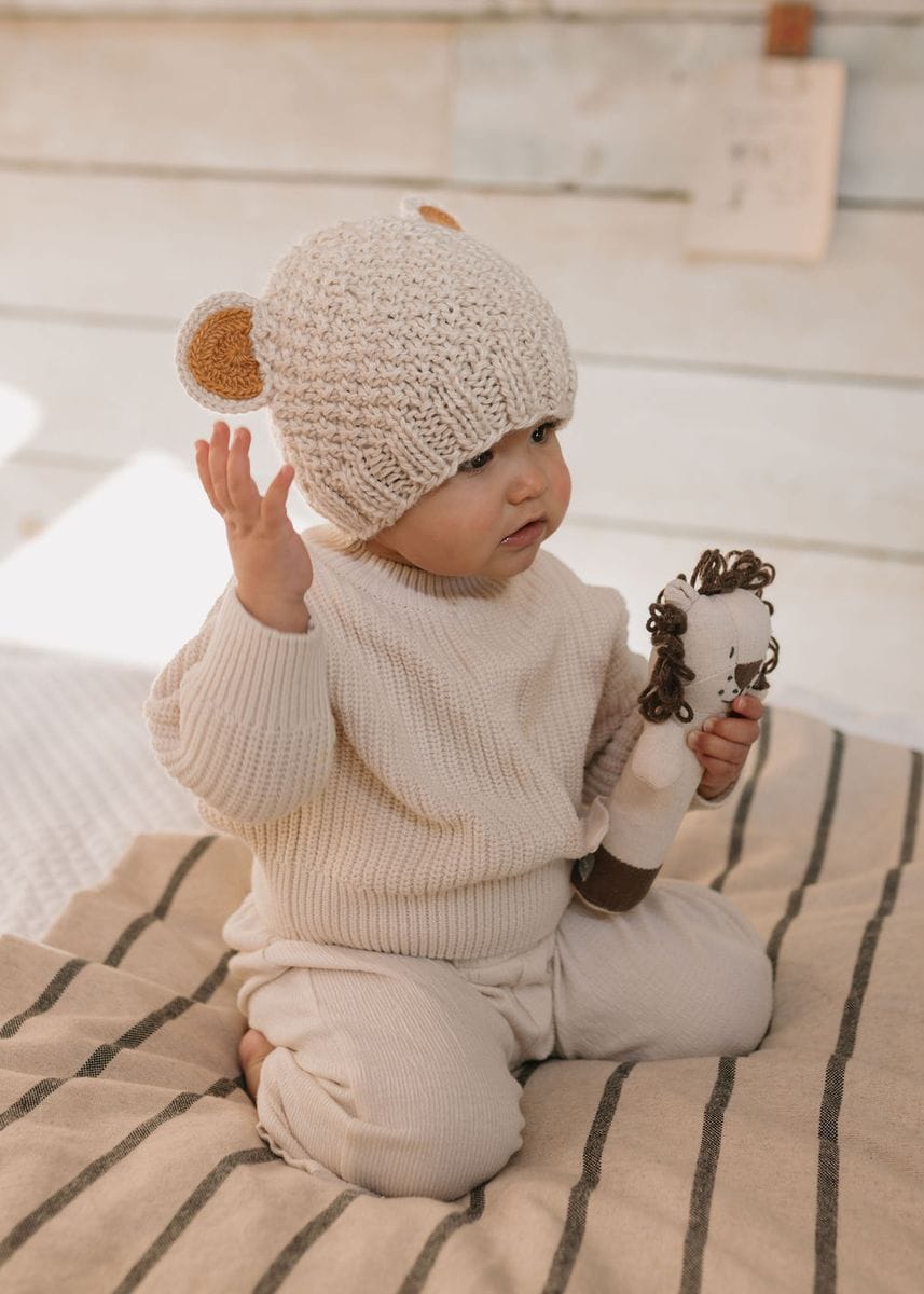 Acorn Kids Accessories Hats Bear Beanie - Oatmeal