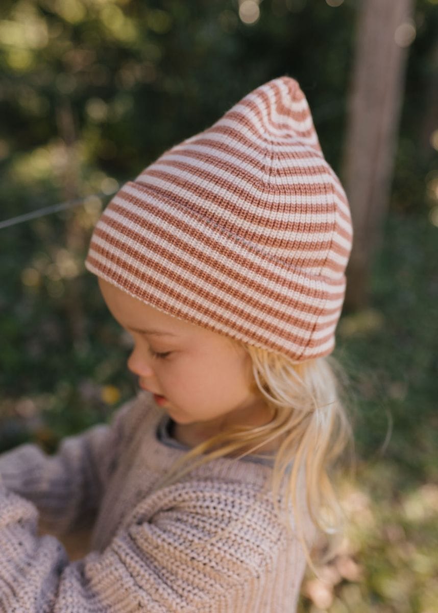 Acorn Kids Accessories Hats Berlin Merino Beanie - Biscuit and Cream Stripe