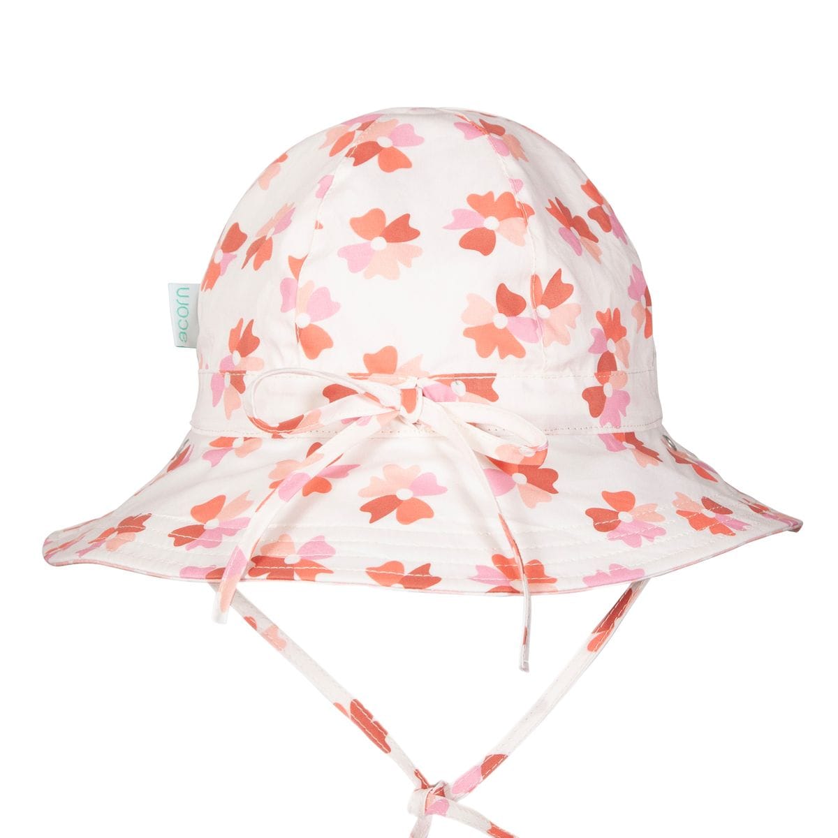 Coral Bloom reversible wide brim sunhat for kids, stylish accessories hat by Acorn Kids, provides sun protection and vibrant color.