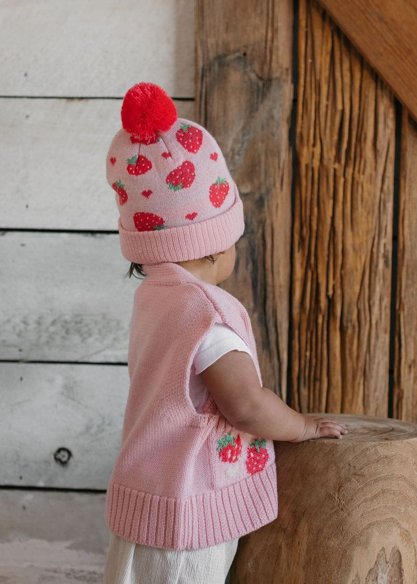Acorn Kids Accessories Hats Strawberry Fields Merino Beanie - Pink, Red & Green