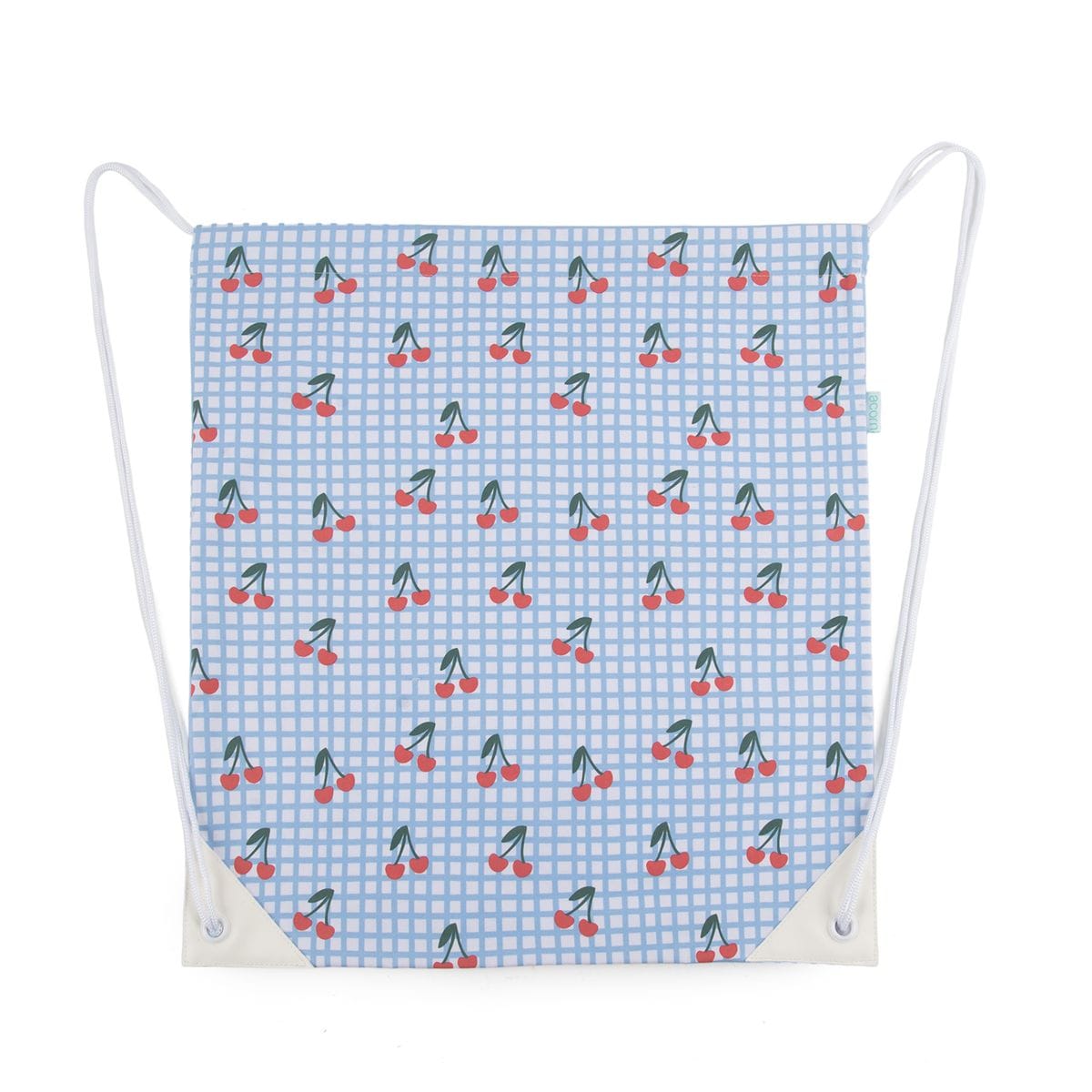 Cherry Checks Swim Bag for kids by Acorn Kids, featuring a colorful cherry pattern and durable design for swimming accessories.