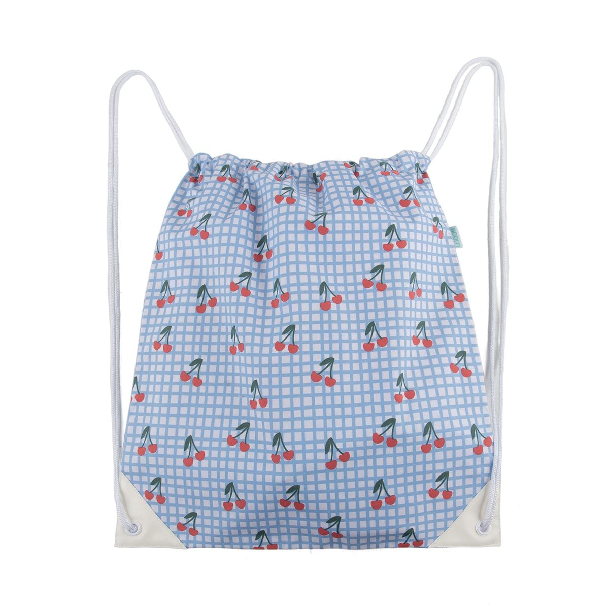 Cherry Checks swim bag by Acorn Kids with a vibrant red and white checkered pattern, featuring a spacious design for kids' swim gear.