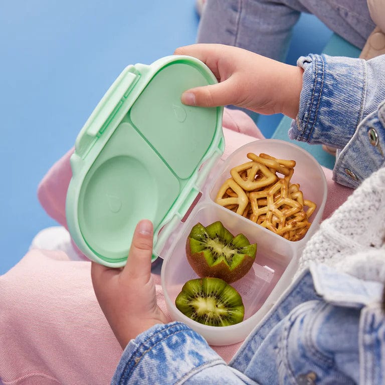 B.Box Spearmint Snack Box accessory for feeding, with a clear lid and compartments, designed for convenient snack storage