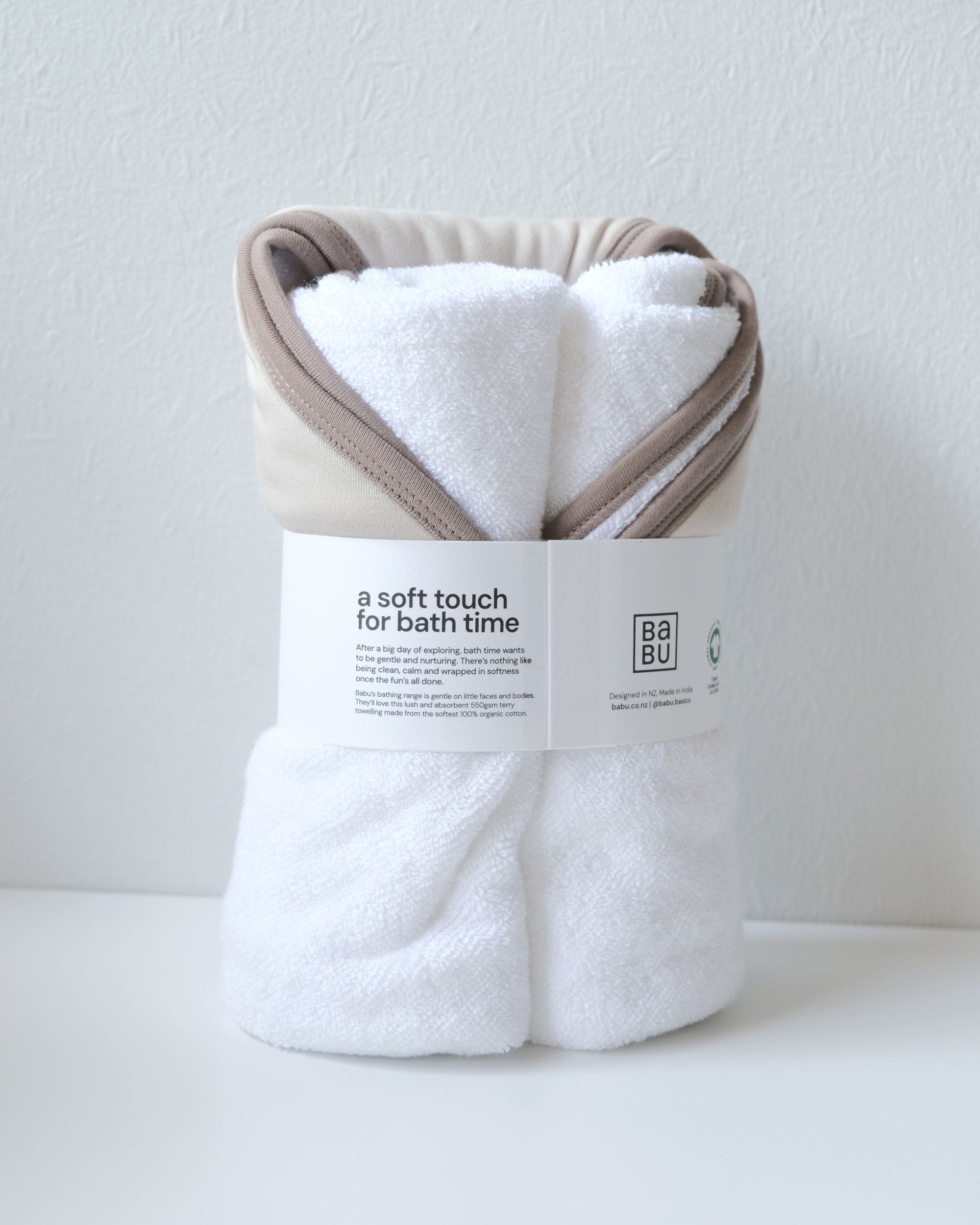 Babu Linen Bath Terry Hooded Baby Towel - Oat Contrast