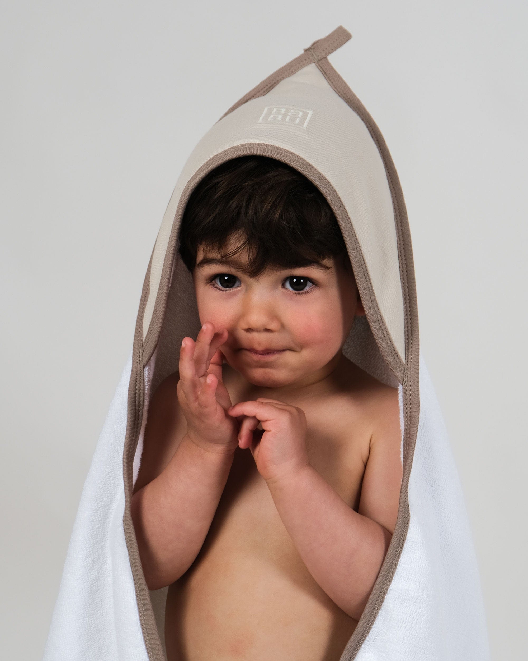 Babu Linen Bath Terry Hooded Baby Towel - Oat Contrast