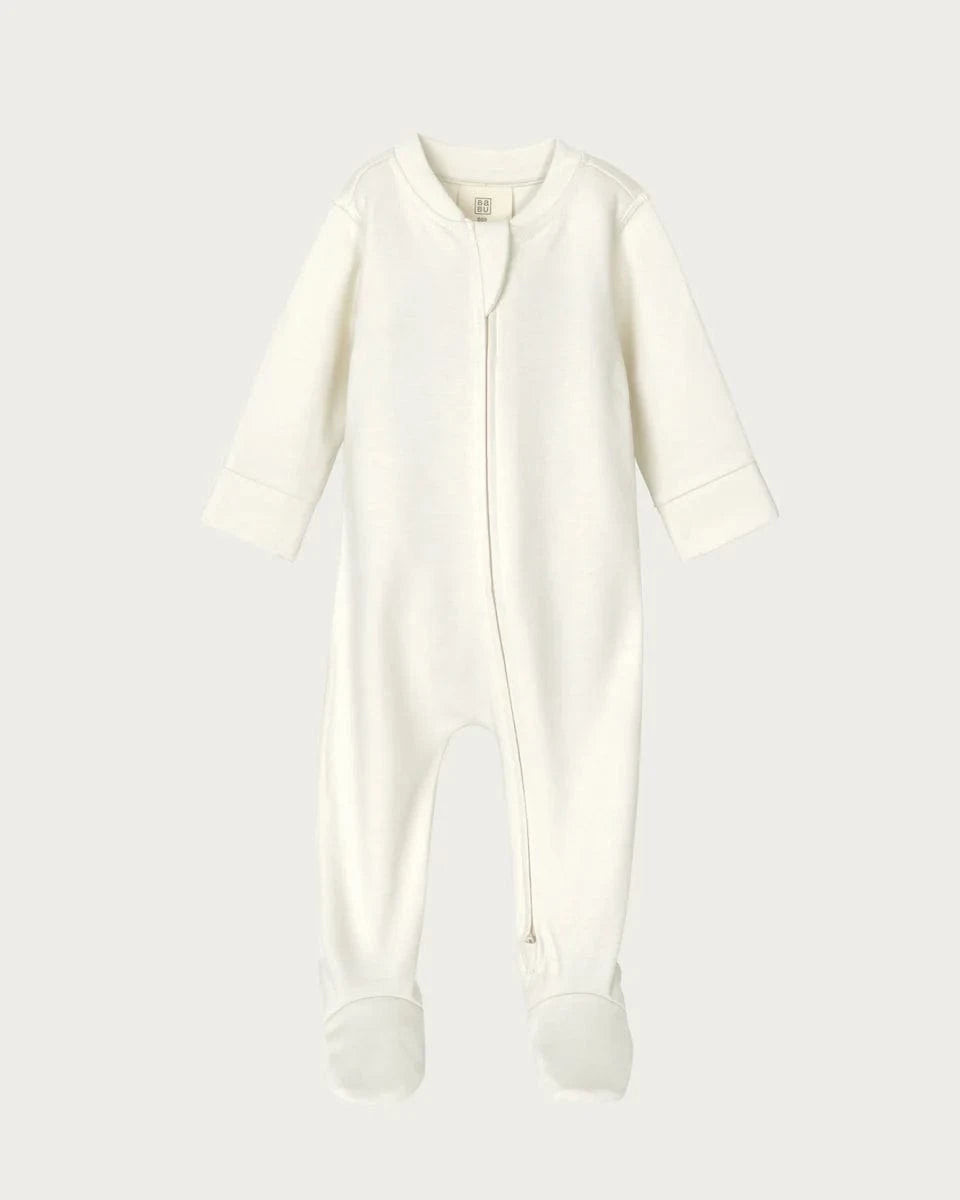 Babu Unisex Onesie Footed Onesie Cotton Zipsuit - Cream
