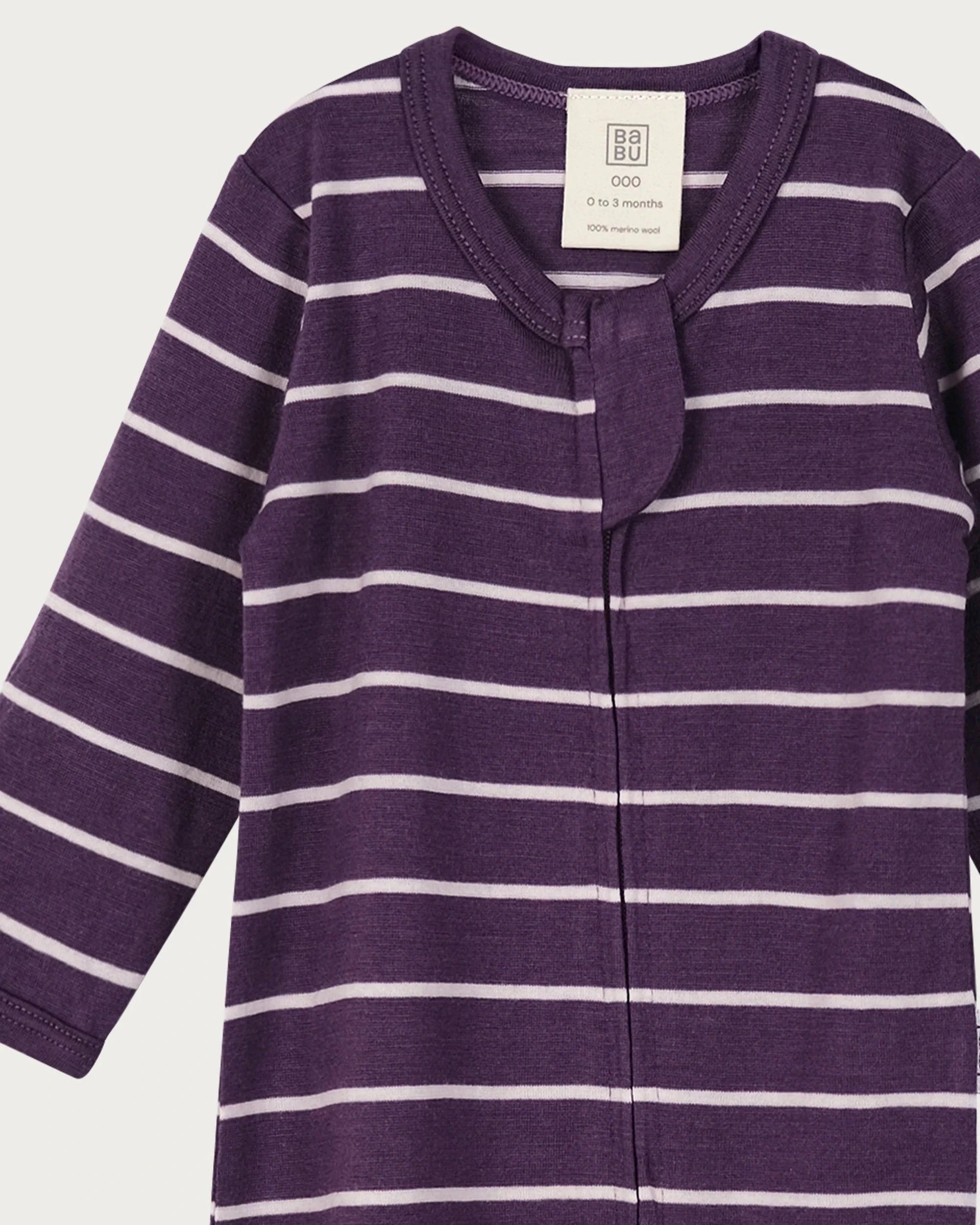 Babu Unisex Onesie Merino Footed Onesie - Plum Stripe