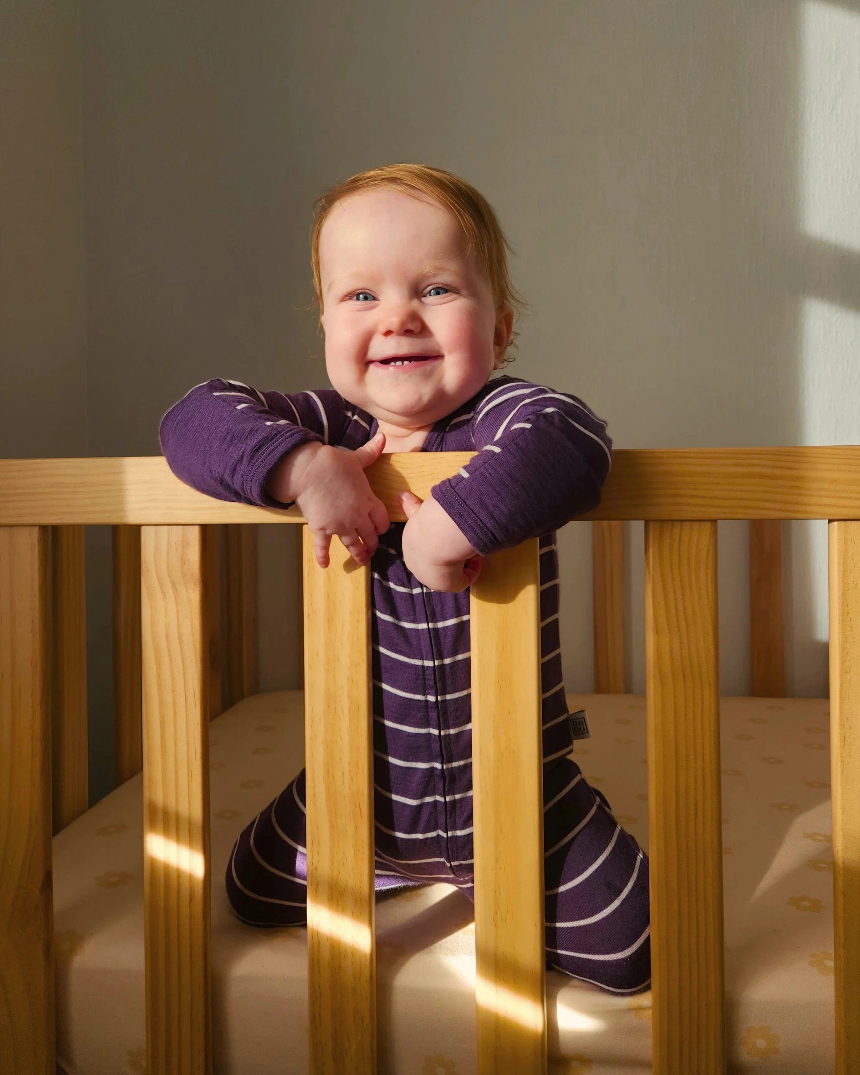 Babu Unisex Onesie Merino Footed Onesie - Plum Stripe