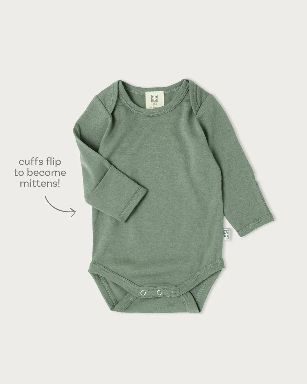 Babu Unisex Onesie Merino Long Sleeve Bodysuit - Sage