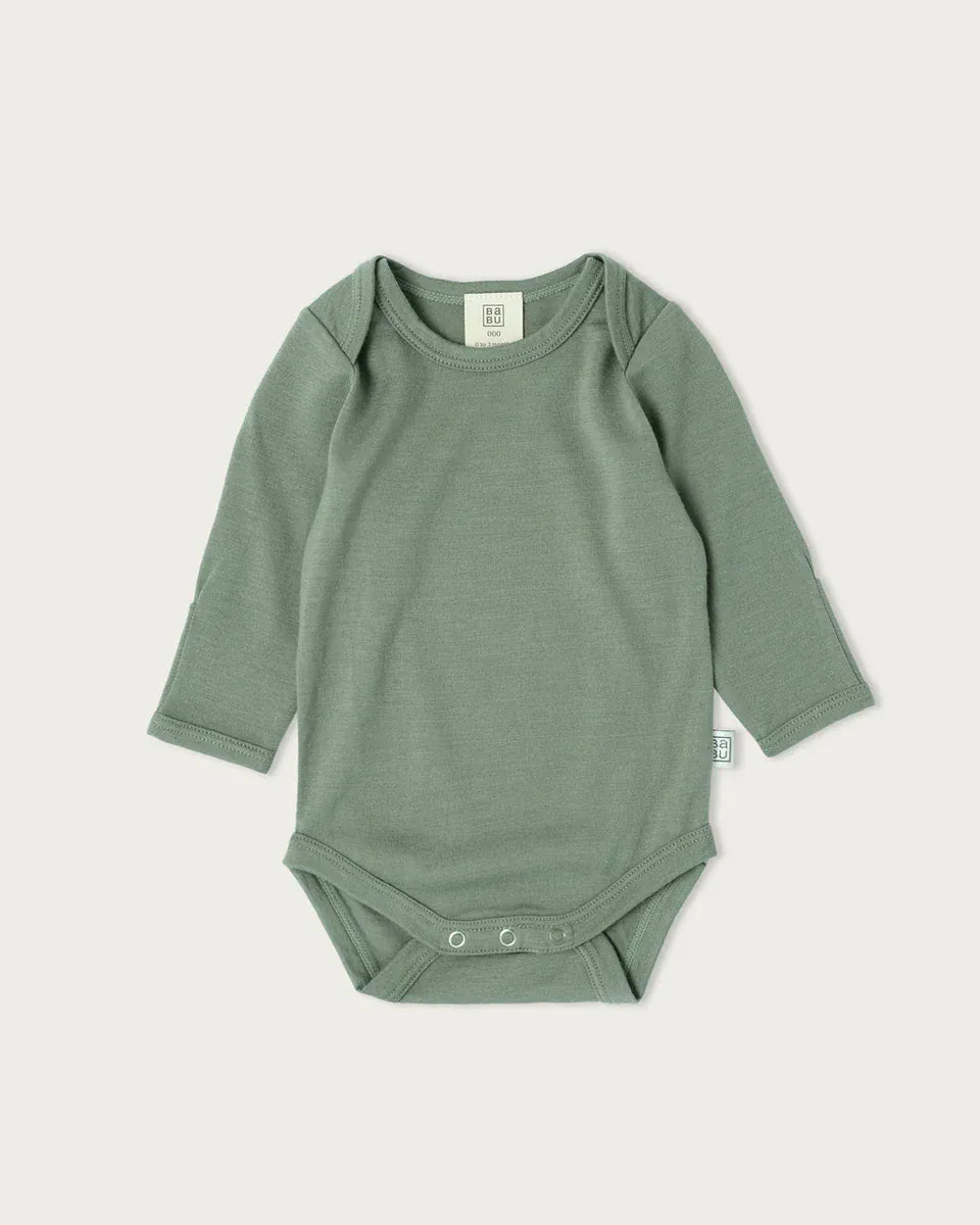Babu Unisex Onesie NB Merino Long Sleeve Bodysuit - Sage