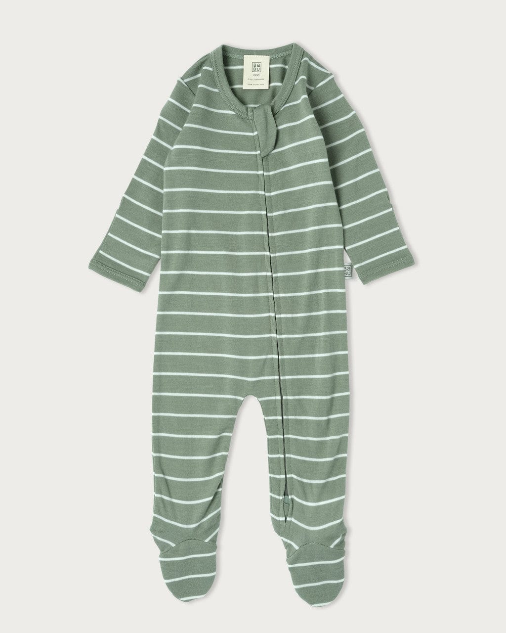 Babu Unisex Onesie Sage Stripe / Premmie Merino Footed Onesie