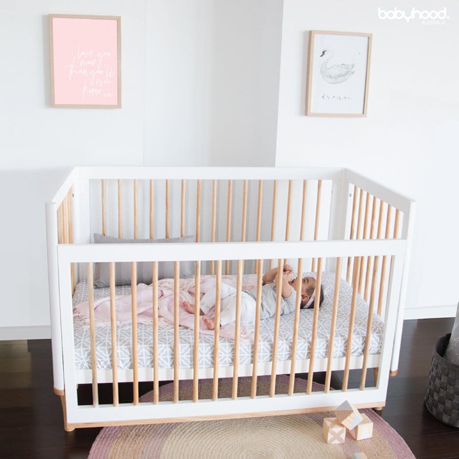 Babyhood Furniture Nursery White/Beech Babyhood Riya Cot 5 in 1