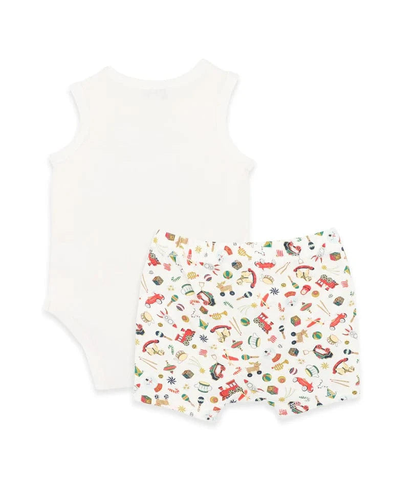 Bebe by Minihaha Boys All In Ones Festive Train Singlet suit & Shorts Set