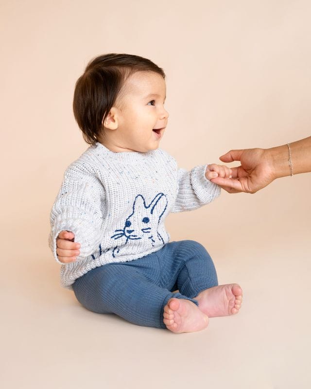 Bebe by Minihaha Boys Jumper 3-6M Bunny Hand Embroidered Knit Jumper
