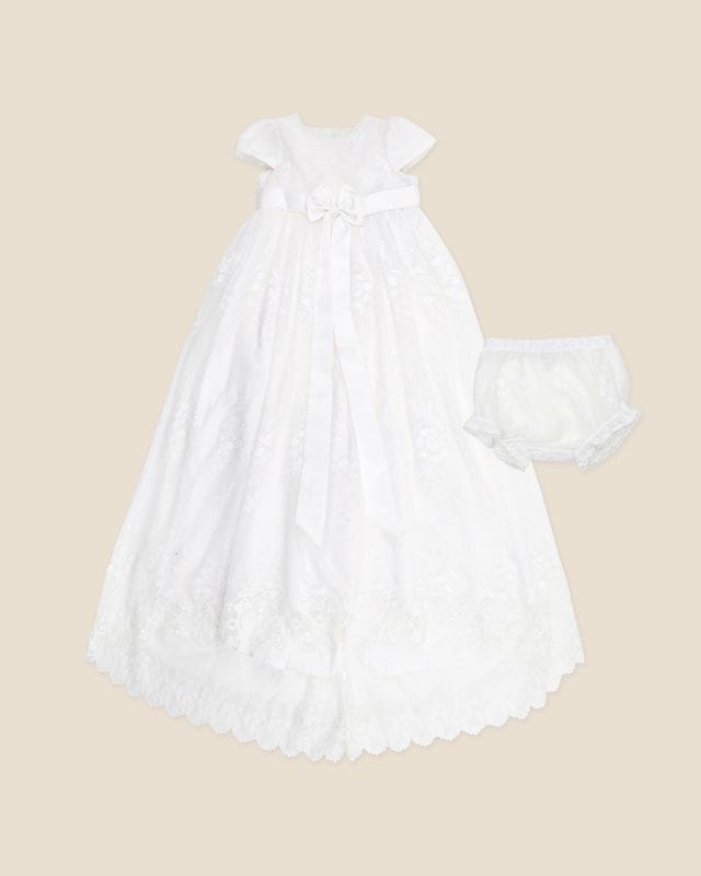 Bebe by Minihaha Girls Dress Open Back Christening Dress with Bloomers