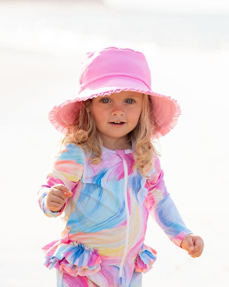 Bebe by Minihaha Girls Swimwear Mid Pink Sunhat with Quick Release Neck Tie