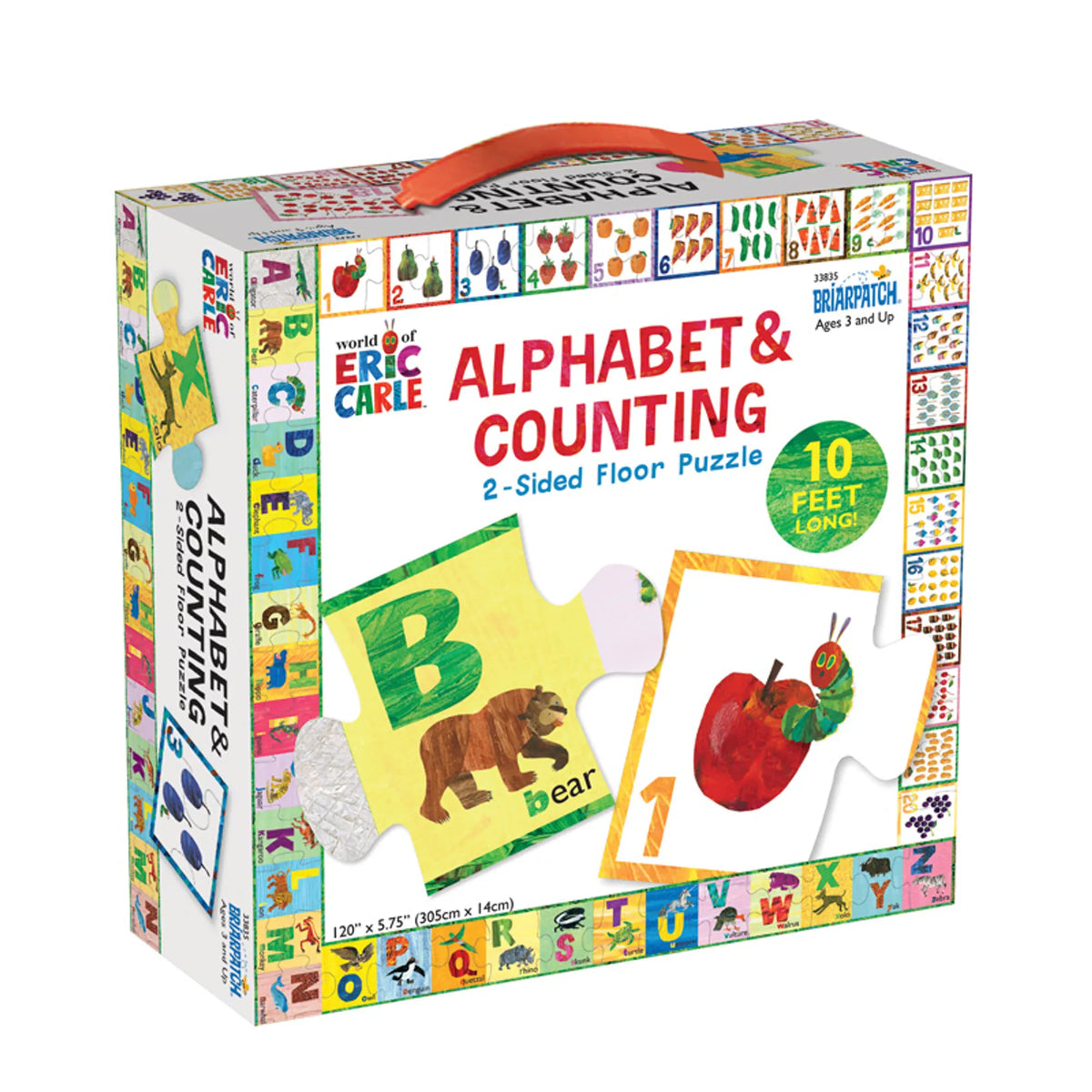 Briarpatch The World Of Eric Carle 2-sided alphabet and counting puzzle with colorful illustrations for children’s educational play.