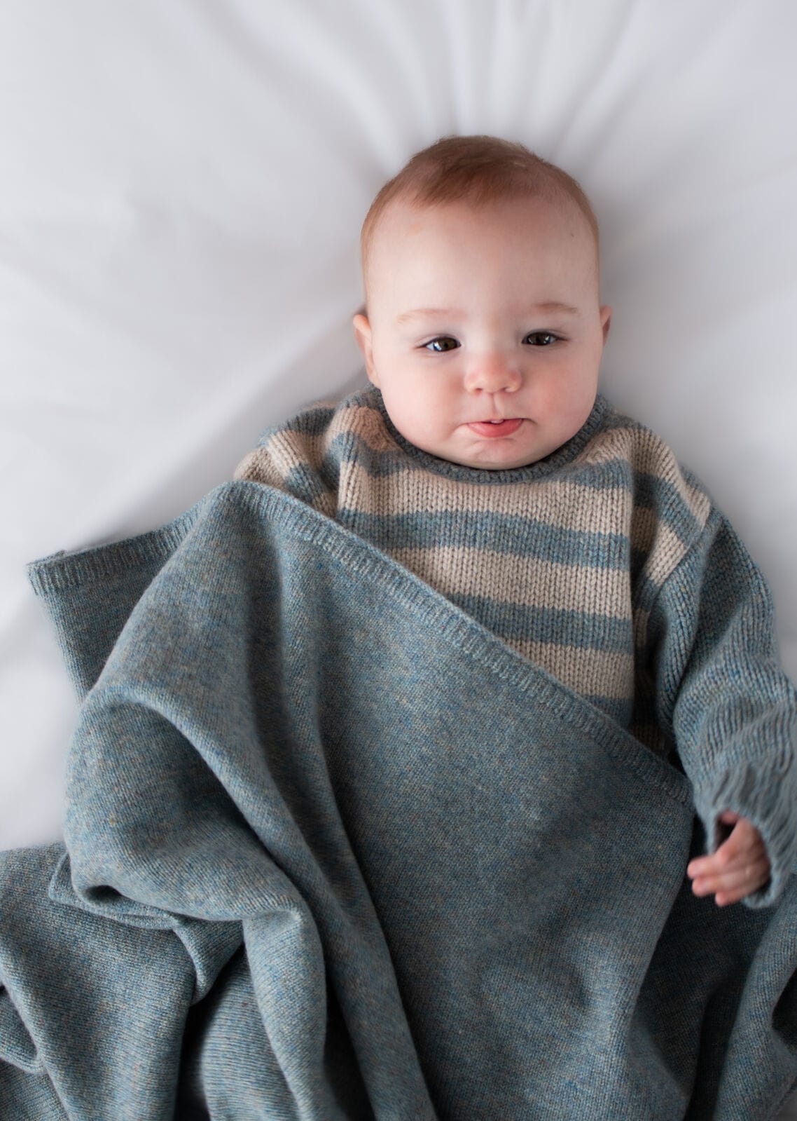 Burrow & Be Accessory Blanket 100% Wool Knit Baby Blanket - Stone Blue