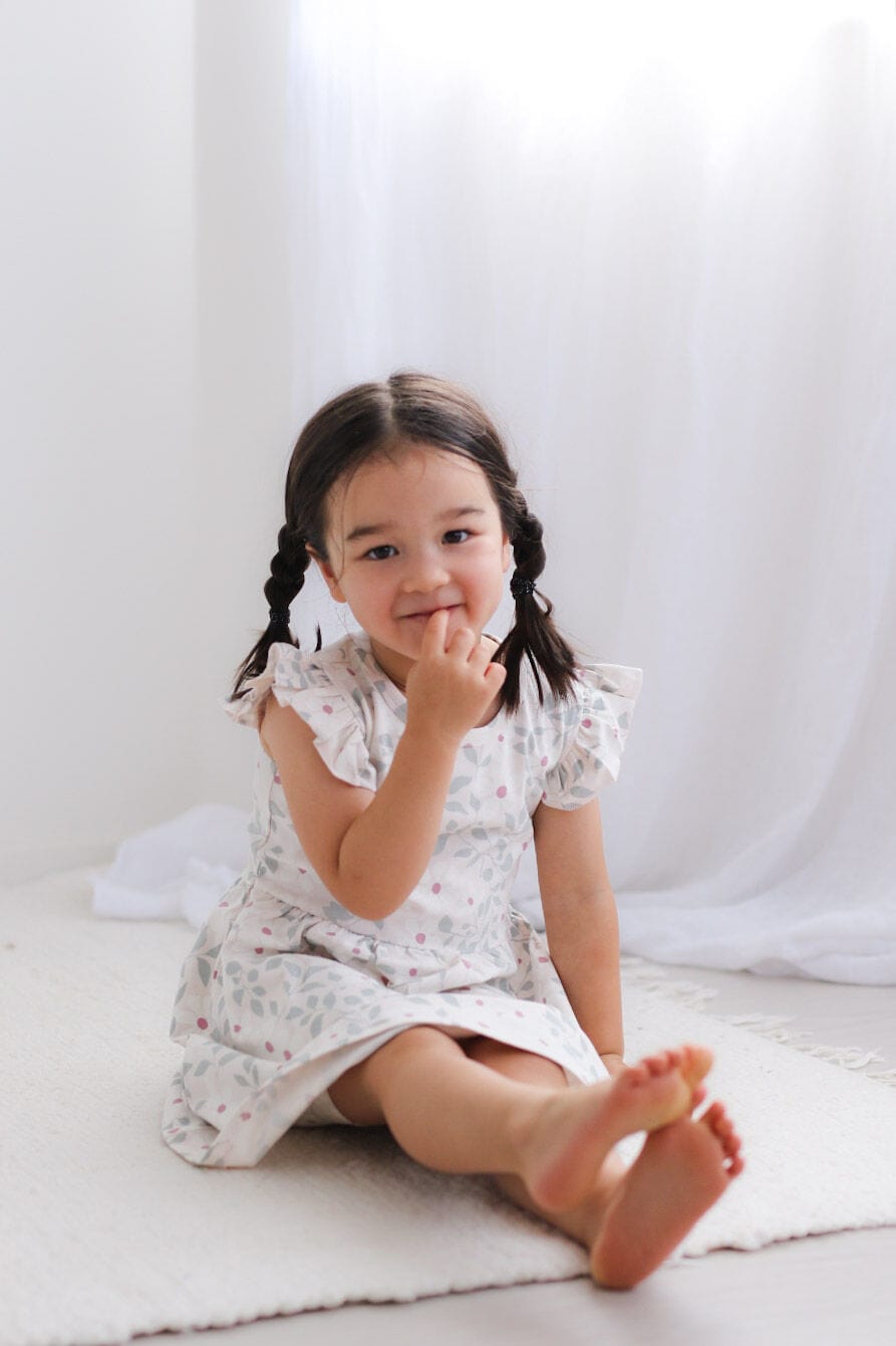 Burrow & Be Girls Dress Bellis Flutter Sleeve Dress