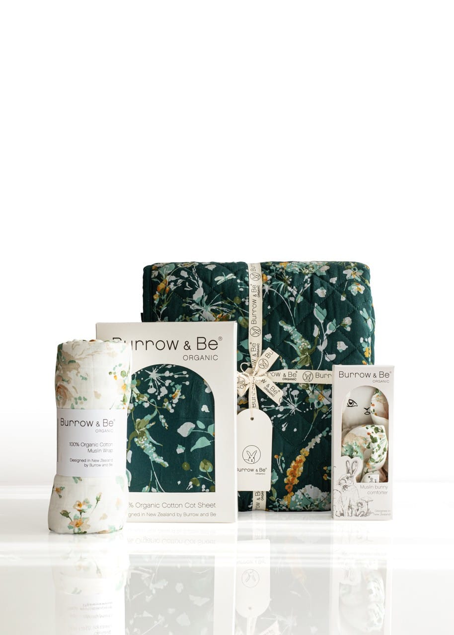 Burrow & Be Linen Green Spring Melody Organic Bedding Set Super Deal