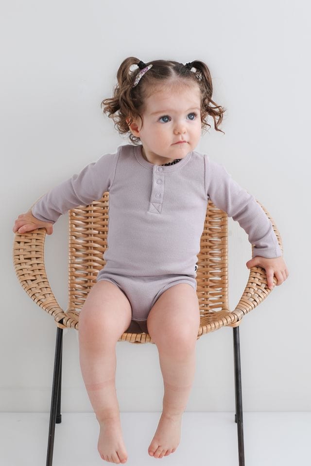 Burrow & Be Unisex Onesie Henley Rib Bodysuit - Lavender