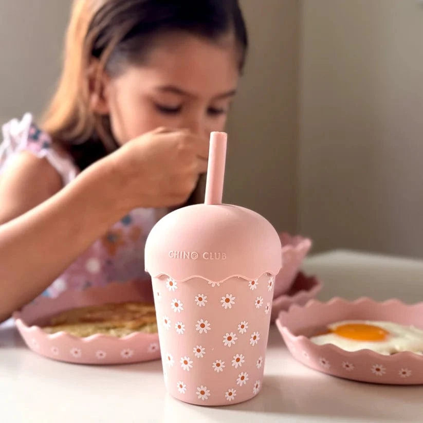 Chino Club Accessory Feeding Pink Daisy Mini Smoothie Cup & Straw 200ml