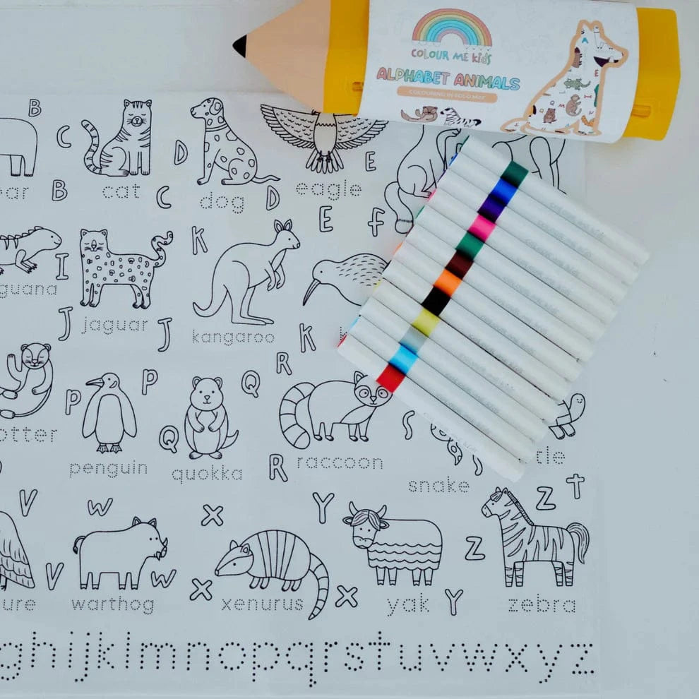 Colour Me Kids Accessory Feeding Alphabet Animals Washable, Reusable Colouring-In Solo Mats