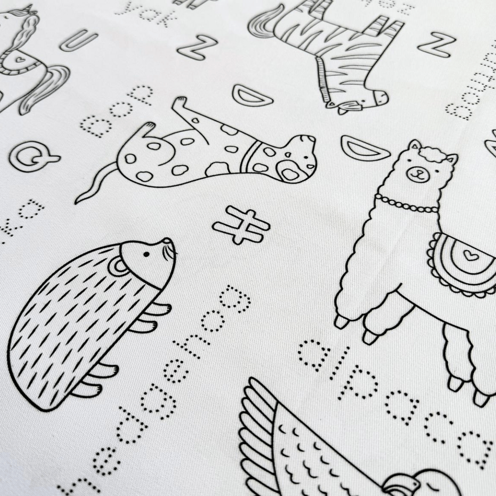 Colour Me Kids Accessory Feeding Alphabet Animals Washable, Reusable Colouring In Tablecloth Set