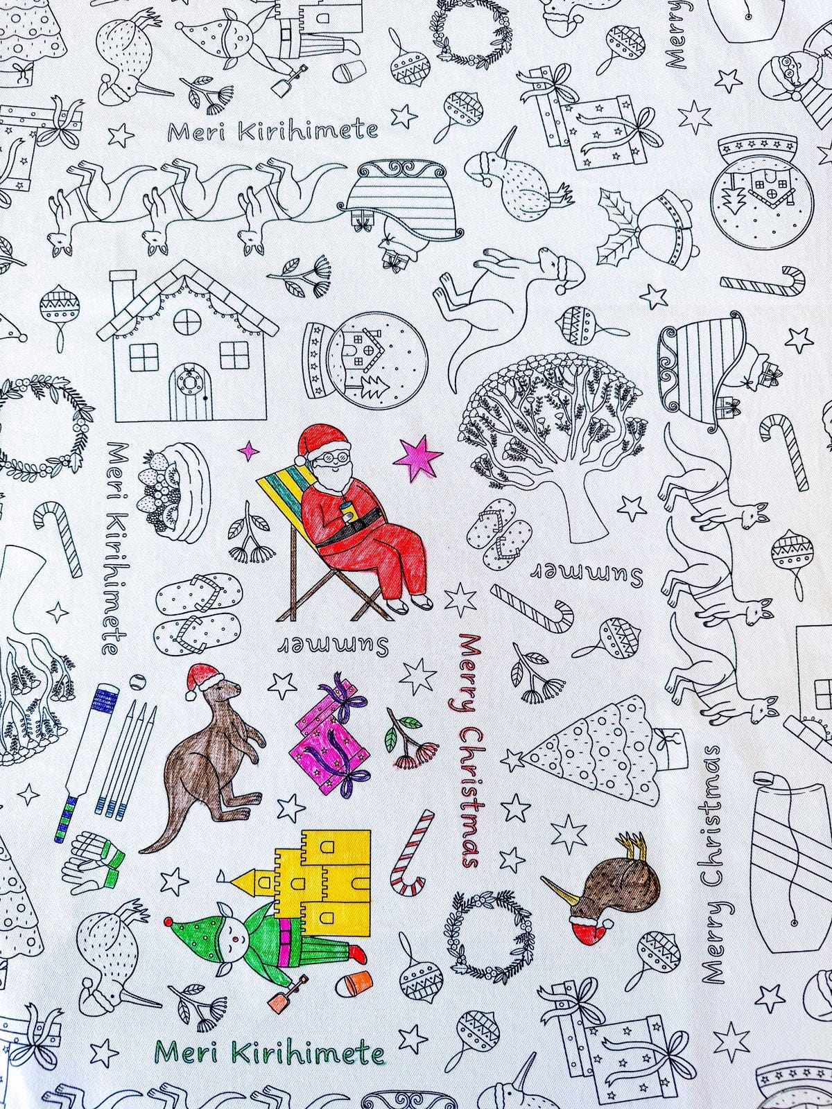Colour Me Kids Accessory Feeding Christmas Down Under Washable & Reusable Colouring In Tablecloth Set