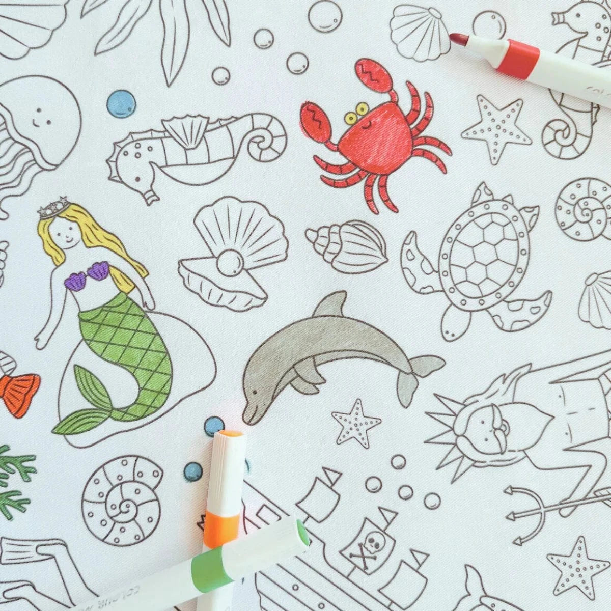 Colour Me Kids Accessory Feeding Washable, Reusable Colouring In Tablecloth Set
