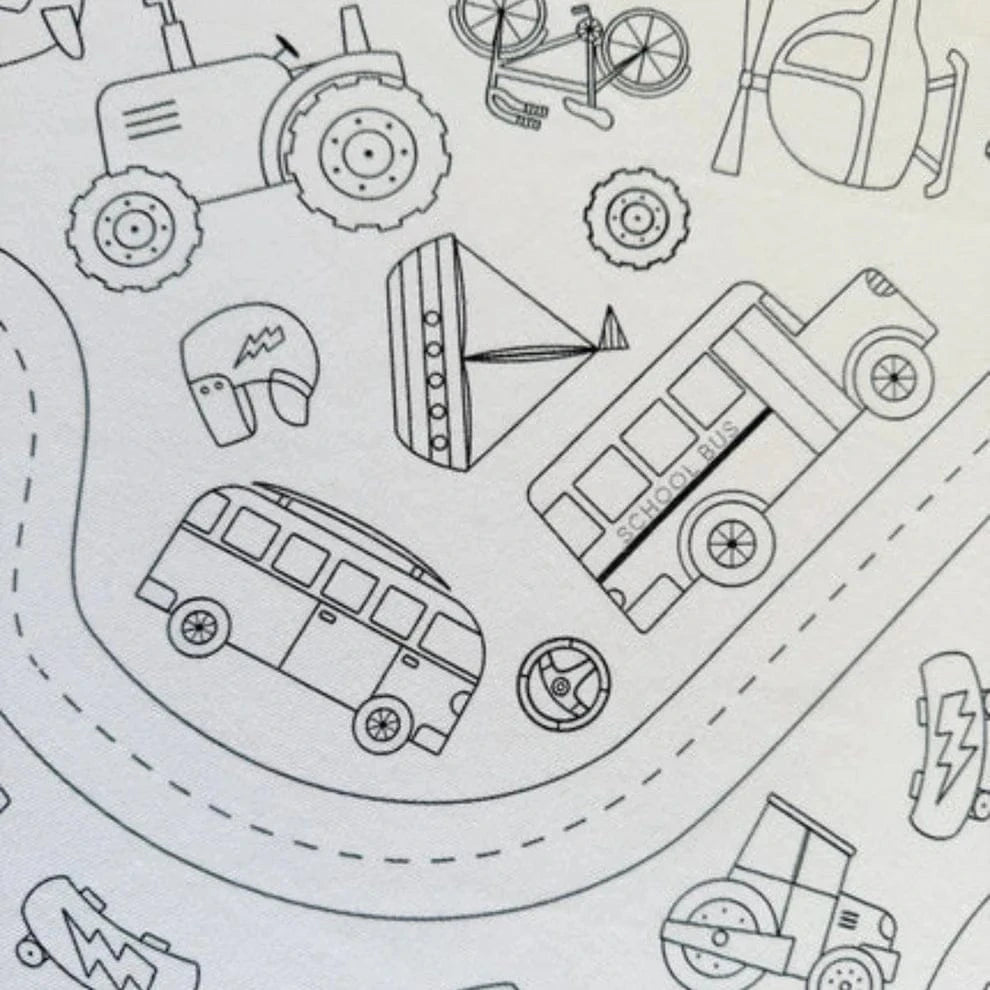 Colour Me Kids Accessory Feeding Wheels In Motion Washable & Reusable Colouring In Tablecloth Set