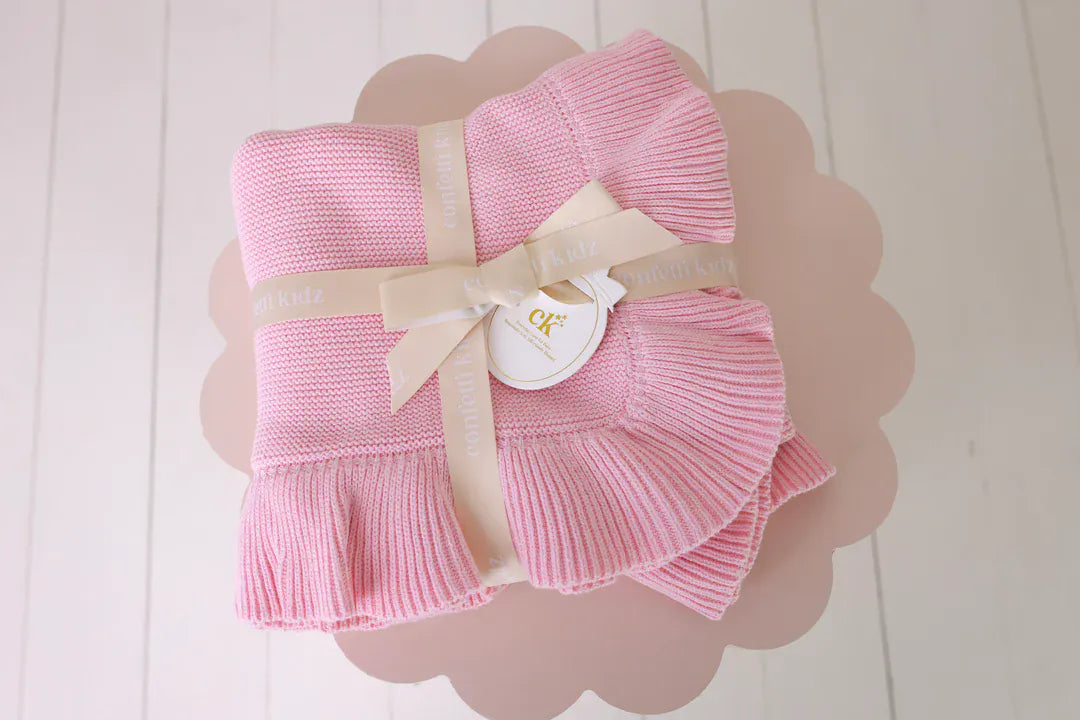 Confetti Kidz Accessory Blanket Frilly Knit Blanket - Soft Pink