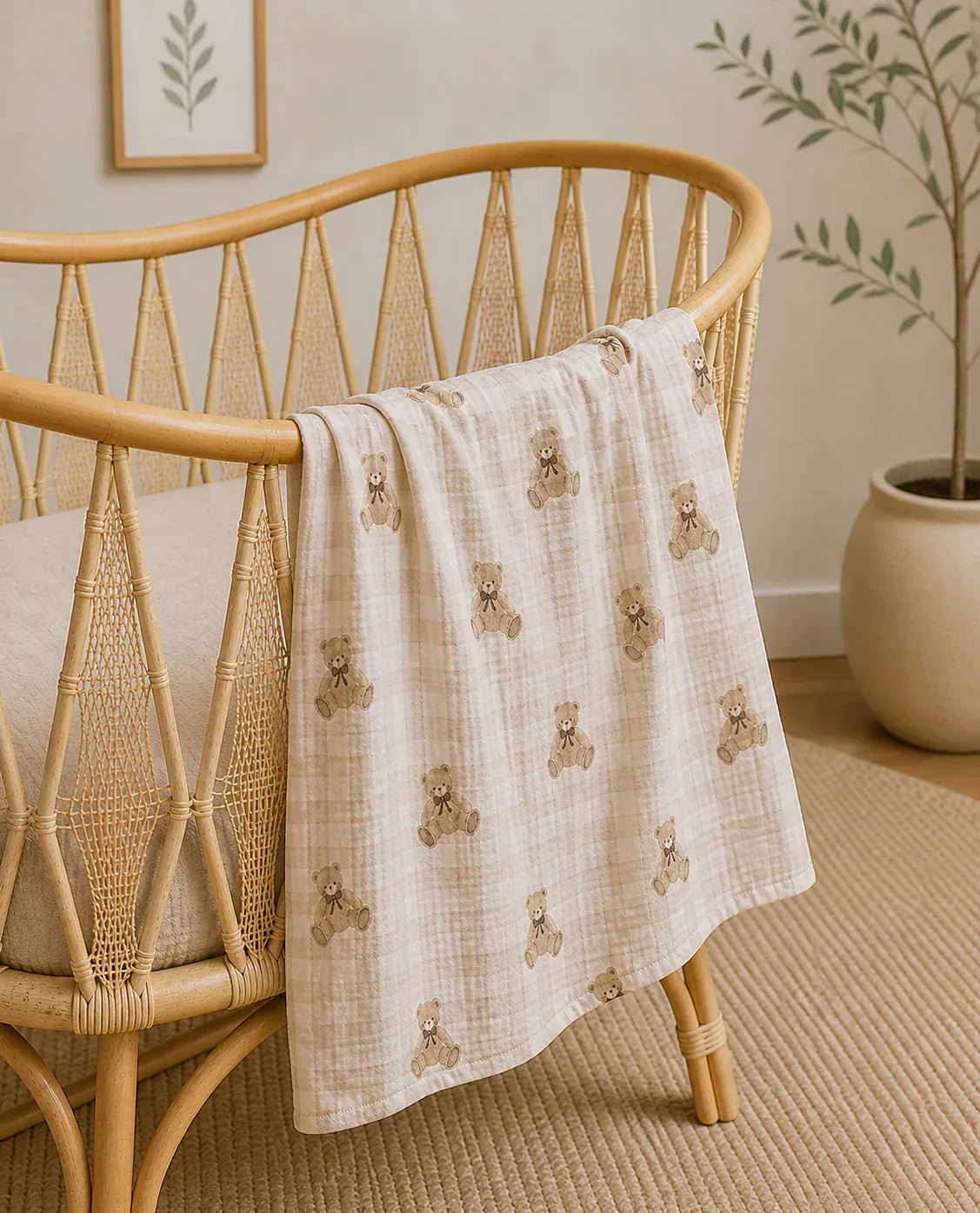 Confetti Kidz Accessory Blanket Gingham Teddy Bamboo Cloud Wrap