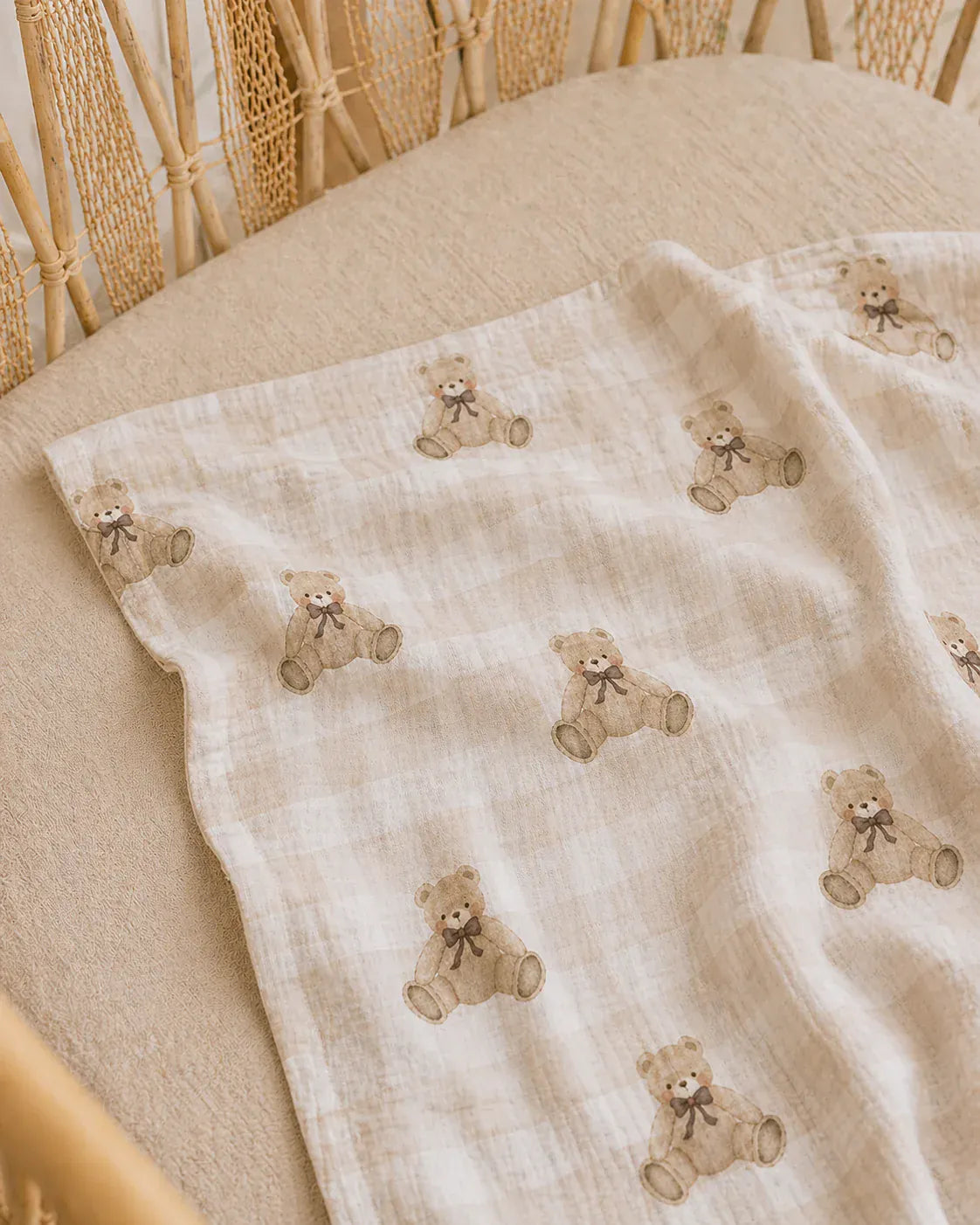 Confetti Kidz Accessory Blanket Gingham Teddy Bamboo Cloud Wrap