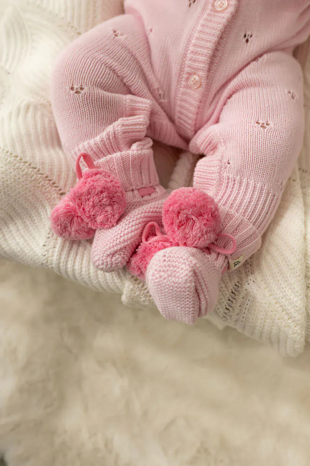 Confetti Kidz Baby Accessory Knit Booties - Pink Poms