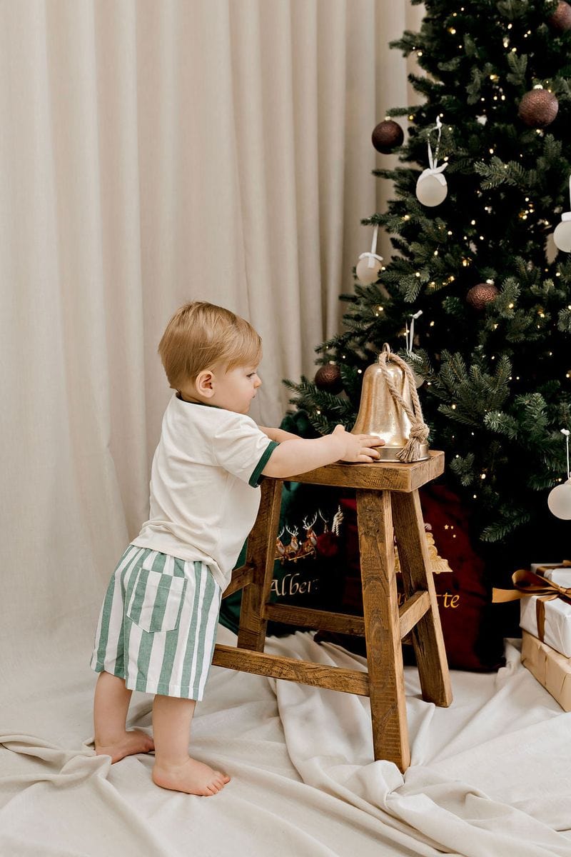Confetti Kidz Boys Pant Classic Green Stripe Linen Shorts