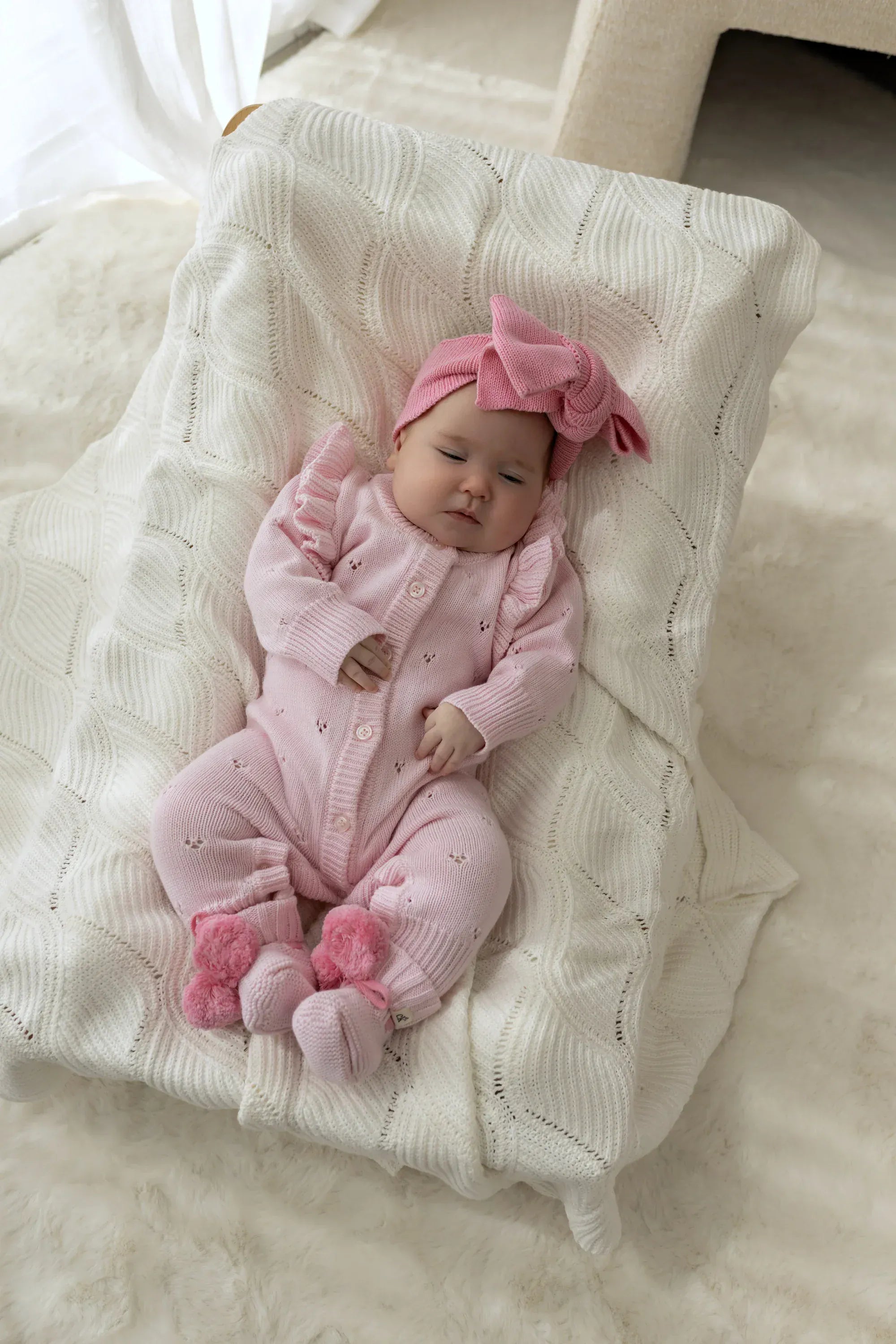 Confetti Kidz Girls All In One Pointelle Knit Romper - Classic Pink