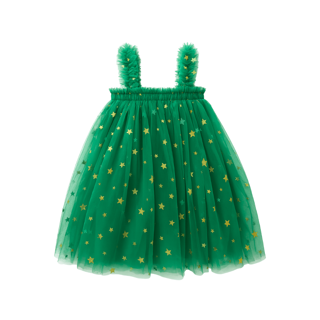 Confetti Kidz Girls Dress Classic Christmas Tulle Dress - Green Stars