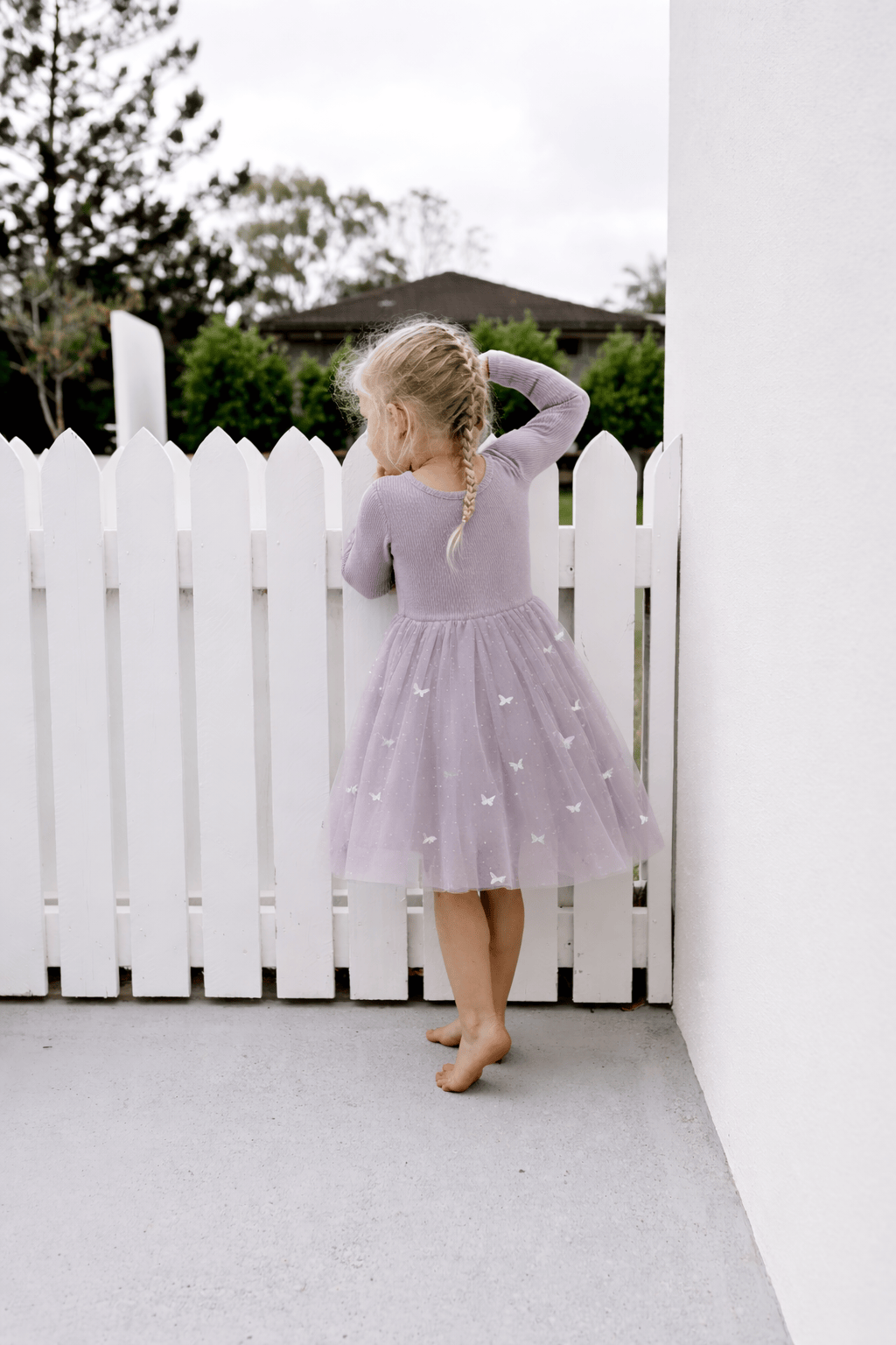 Confetti Kidz Girls Dress Long Sleeve Tulle Dress - Mauve Butterflies