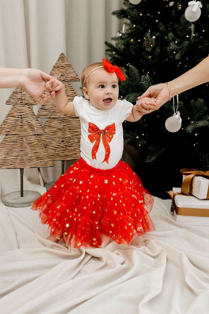 Confetti Kidz Girls Onesie Ruby Star Coquette Bow Bamboo Bodysuit