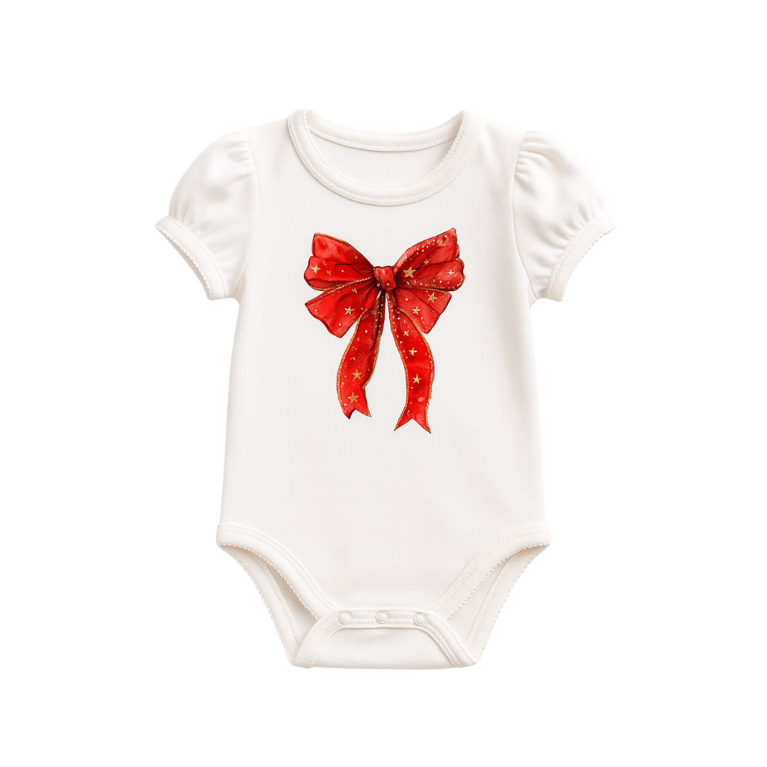 Confetti Kidz Girls Onesie Ruby Star Coquette Bow Bamboo Bodysuit