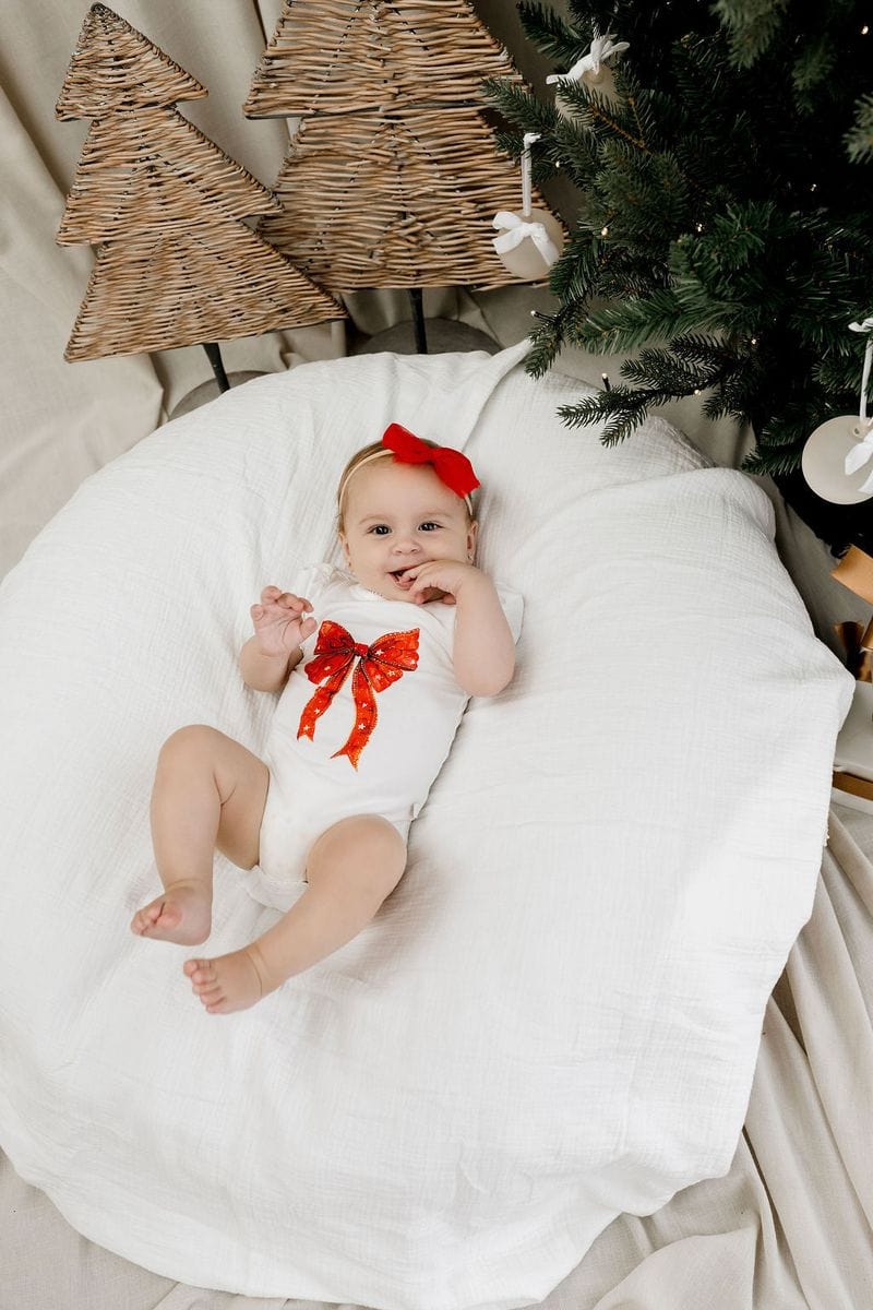 Confetti Kidz Girls Onesie Ruby Star Coquette Bow Bamboo Bodysuit