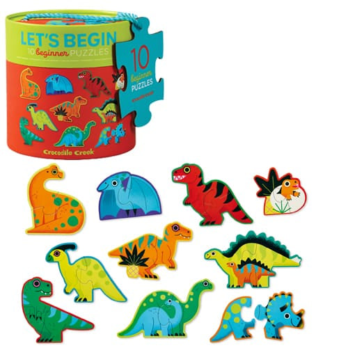 Crocodile Creek Toys 2pc Lets Begin Puzzle Dinosaur Canister