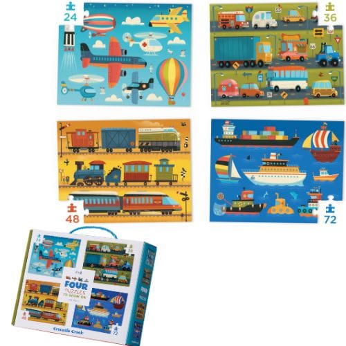 Crocodile Creek Toys Four Puzzles 24pc, 36pc, 48pc & 72pc - Vehicles