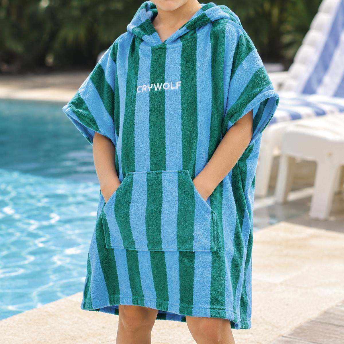 Crywolf Boys Swimwear S/M Hooded Towel - Deck Stripe