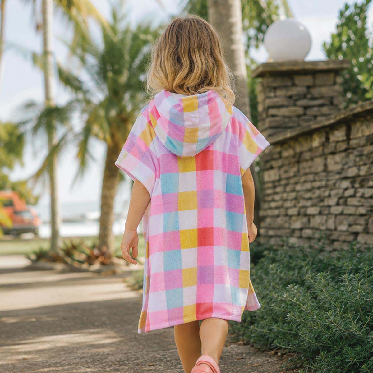 Crywolf Girls Swimwear S/M Hooded Towel - Pop Gingham