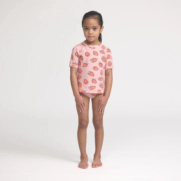 Crywolf Girls Swimwear SHORT SLEEVE RASH SET Strawberry Splash