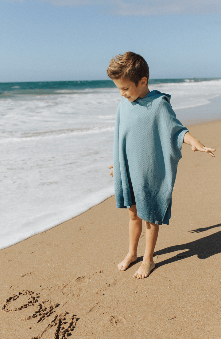 Current Tyed Children Accessories Stone Blue Waffle Beach Poncho