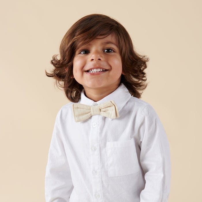 Designer Kidz Boys Accessory Finley Linen Bow Tie - Sand